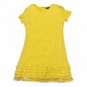 Lulus' Golden Yellow Buenos Aires Short Sleeve Fringe Hem Mini Dress Size M